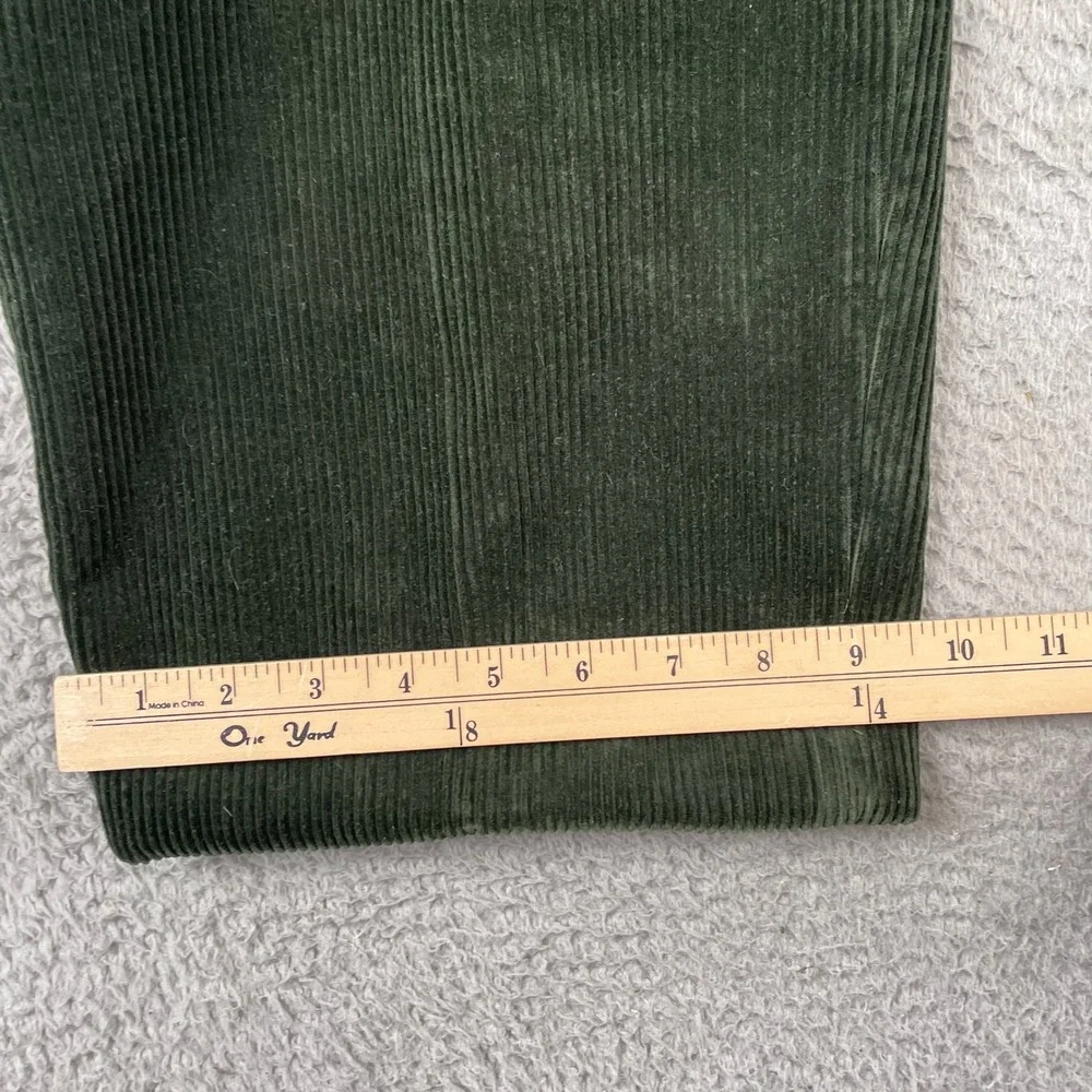 Orvis Corduroy Pants Mens 40 Green Pleated Front Leather Trim Cuffed Trousers